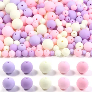 Pastel silicone round beads mix size 6-16mm for DIY jewelry making and craft projects.