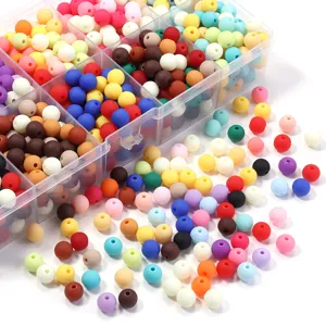 Colorful acrylic rubber paint round DIY craft beads with clear storage box for handmade jewelry