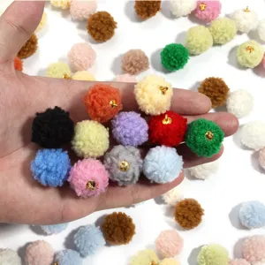 20mm fluffy pom pom charms with metal loop for DIY jewelry making, bag pendants, and handmade earrings.