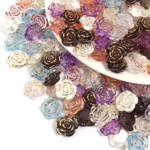 Harz Rosenperlen mit Goldrand Barock Stil DIY lose Perlen fuer handgemachte Schmuckstuecke.