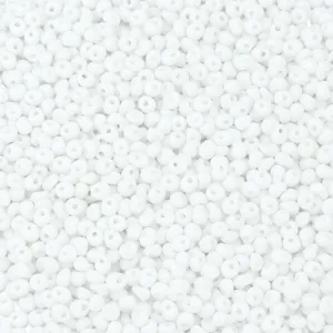White 4x5mm teardrop glass seed beads detail, perfect for DIY jewelry making and crafts.
