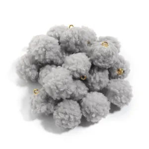 20mm Grey Teddy Fur Pompom Charms with Gold Loops for DIY Jewelry Earring and Bag Accessories