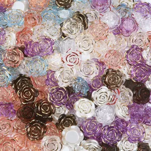 Kunststoff Rosen Perlen mit Goldkanten, bunte Blumenlose Perlen fuer DIY Schmuck Handwerk.
