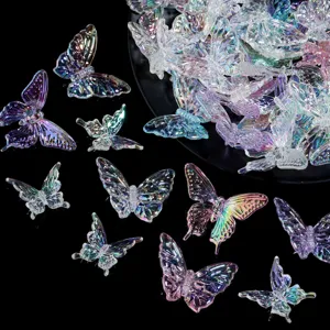 Acrylic 3D iridescent butterfly charms pendant jewelry making DIY accessories detail view