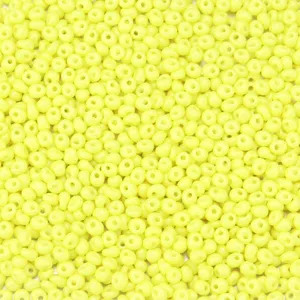 Detailed close-up of vibrant yellow teardrop glass seed beads, ideal for DIY jewelry making.