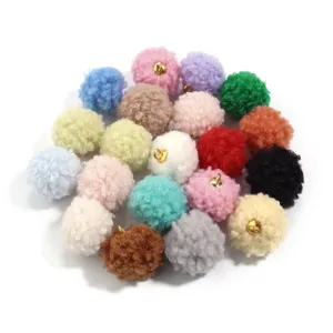 20mm fluffy teddy fleece pom pom charms with gold loops for DIY jewelry bag earrings