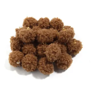 20mm brown teddy plush pom pom charms with gold loops for DIY jewelry, bag and earring pendants.