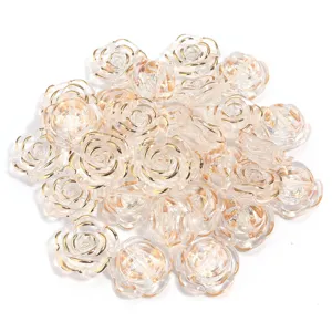 Transparente Kunstharz Rosen Perlen mit Goldrand, Detailansicht von Blumen Perlen für DIY Schmuck.