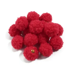 Red teddy fleece pom poms with loops for DIY crafts, bag charms and jewelry making.