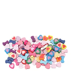 Bunte Holzperlen Herz und Schleife Form DIY Zubehoer fuer Armband und Schluessel