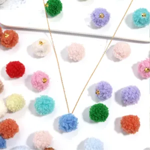 Colorful plush pom pom pendant necklace DIY handmade fashion accessories fluffy cute