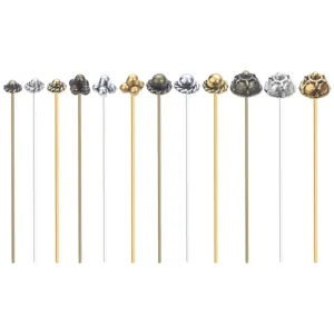Alloy head pins for DIY jewelry making, mixed colors and vintage designs, metal craft findings.