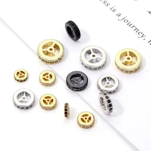Copper zircon wheel spacer beads for DIY bracelets and jewelry making accessories.