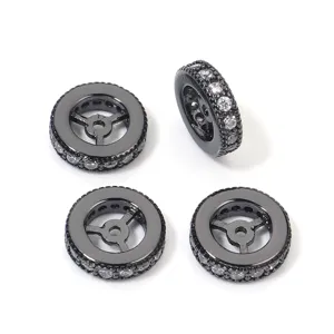 Black wheel shaped spacer beads cubic zirconia copper DIY bracelet jewelry making accessories
