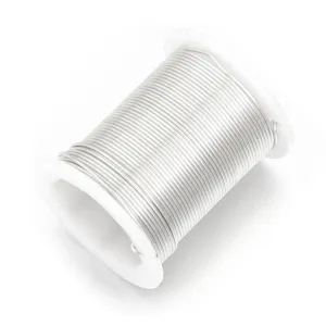 Silver copper wire spool detail close-up for jewelry making and beading crafting projects.