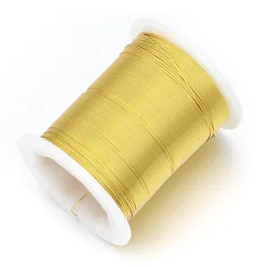 Gold craft wire spool detail, fine metal beading wire for DIY jewelry making and accessories.