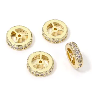 Gold plated wheel spacer beads with cubic zirconia for DIY jewelry making bracelets and necklaces.