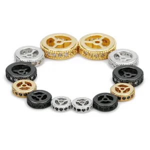 Wheel spacer beads, copper inlaid zircon flat wheel charms for DIY bracelets, jewelry making parts.