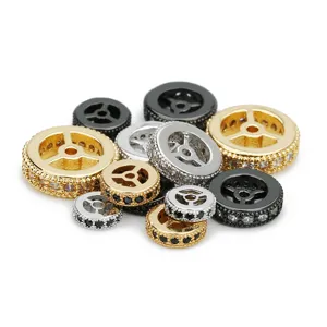 Steering wheel metal spacer beads paved with cubic zirconia for DIY jewelry making bracelets.
