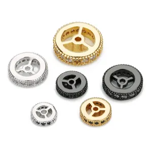 Copper zircon wheel spacer beads for DIY bracelets jewelry making accessories multi color