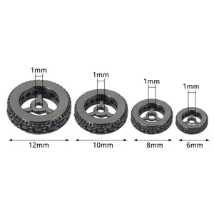 Black cubic zirconia wheel spacer beads for DIY bracelets and jewelry making projects.