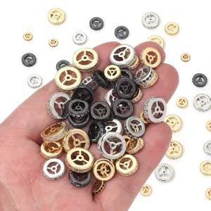 Gold plated wheel spacer beads with cubic zirconia for DIY jewelry making main view