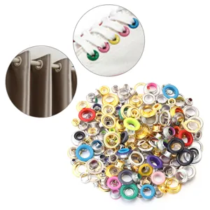 Colorful metal eyelets grommets with washers for shoes bags clothing DIY crafts repair projects.