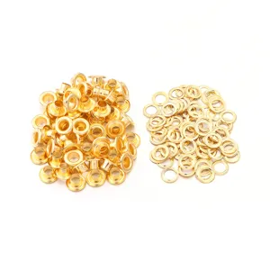 Gold metal eyelets and washers set for garments, shoes, and bags DIY crafting accessories.