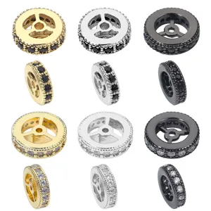 Copper zircon steering wheel spacer beads for DIY bracelet jewelry making, 9 styles available.