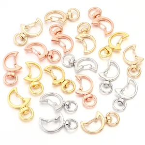 Crescent moon shaped metal swivel lobster clasps for DIY jewelry making and keychains.