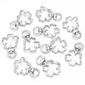Silver sakura flower metal keychain snap hooks DIY jewelry making craft hardware accessories