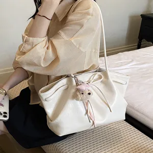 Korean style fashion large capacity tote bag with cute bear pendant for women daily commute