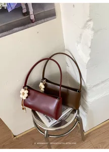 Minimalist PU leather shoulder bag retro underarm bag stylish everyday women handbag