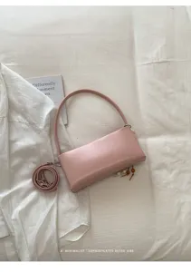 Minimalist pink PU shoulder bag chic underarm handbag stylish retro tote bag for women
