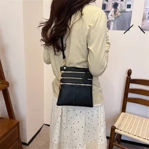 Women black multi zipper leather shoulder bag casual crossbody phone bag daily use fashion design