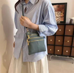 Women Genuine Leather Crossbody Bag Small Multi Pocket Shoulder Bag Casual Multilayer Phone Purse Daily Fashion Handbag