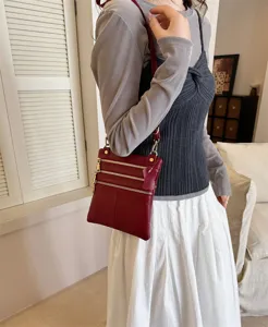 Women leather crossbody bag multi zipper shoulder handbag stylish phone purse daily use