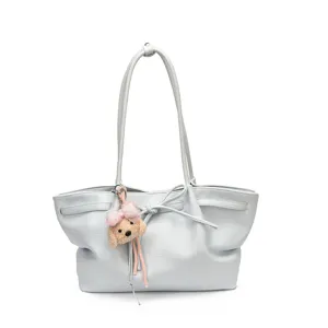 Korean style women large capacity tote bag vintage casual shoulder handbag with cute charm