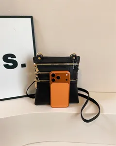 Black leather multi zipper crossbody bag small shoulder mobile phone bag for women everyday use
