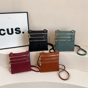 Women multi zipper leather crossbody bag stylish small shoulder bag phone purse daily use