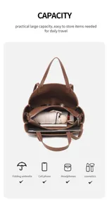Vue détaillée de la capacité intérieure du sac cabas en cuir PU marron avec compartiments.