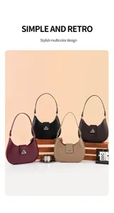 Stylish women's minimalist crescent shoulder bag PU leather hobo bag with chic metal decor