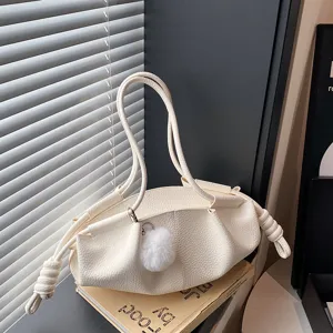 Women PU leather shoulder bag casual soft tote bag cloud purse stylish commuting handbag
