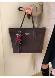 Retro suede tote bag for women, large capacity stylish shoulder bag for daily commuting.