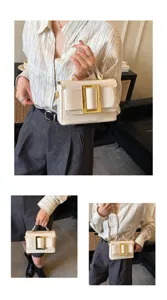 Retro women shoulder handbag with vintage metal square buckle stylish commuter PU leather bag