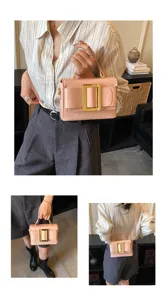 Pink retro shoulder handbag with stylish belt buckle detail, perfect for daily commuting chic.