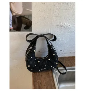 Elegant quilted women shoulder bag 2026 new fashion trendy pearl bow crossbody bag