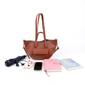 Brown leather tote bag for women, large capacity shoulder handbag, stylish commuting bag.