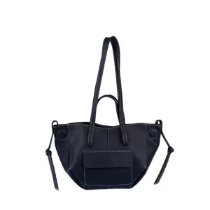Dark blue leather tote bag stylish large capacity shoulder bag for women daily commute.