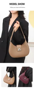 Women stylish minimalist shoulder bag crescent hobo bag fashion PU leather handbag detail